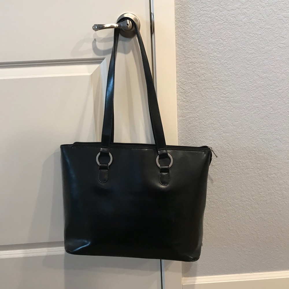 Black leather Bellino computer tote bag